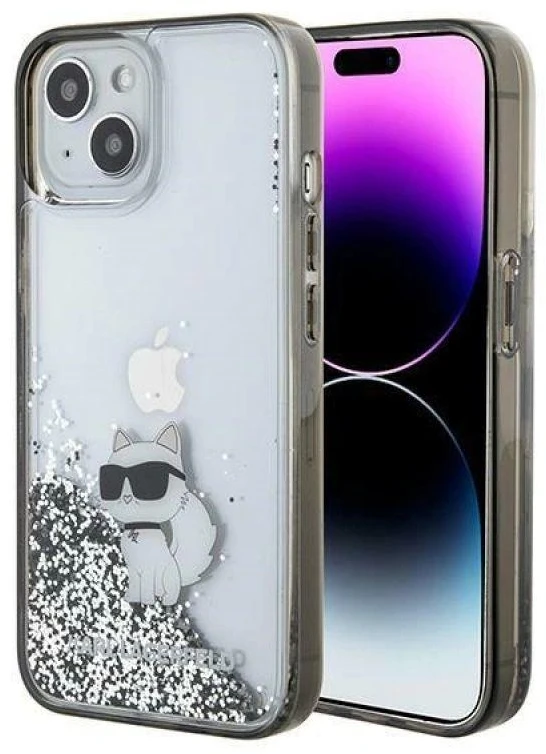 Apple iPhone 15 Karl Lagerfeld Hardcase Liquid Glitter Choupette (KLHCP15SLKCNSK) dėklas telefonui skaidrus