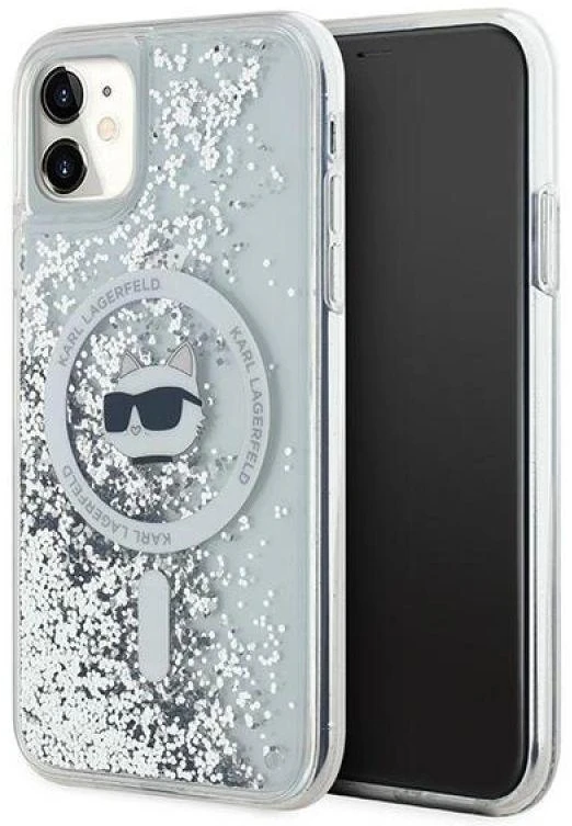 Karl Lagerfeld KLHMN61LGCHSGH Apple iPhone 11/ Xr 6.1″ kietas dėklas skaidrus Liquid Glitter Choupette Head