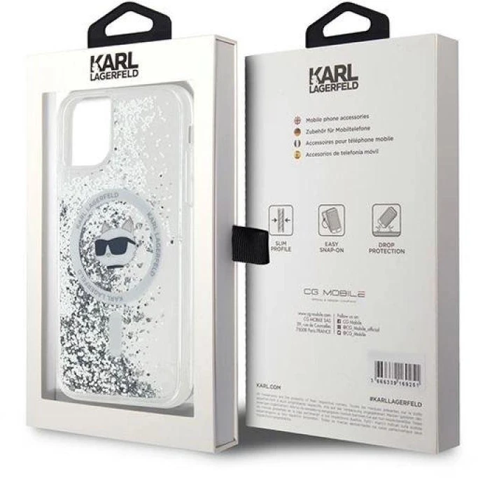 Karl Lagerfeld KLHMN61LGCHSGH Apple iPhone 11/ Xr 6.1″ kietas dėklas skaidrus Liquid Glitter Choupette Head