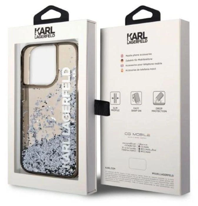 Karl Lagerfeld Liquid Glitter Elong dėklas iPhone 14 Pro Max - juodas