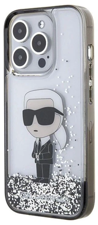 Karl Lagerfeld KLHCP15LLKKNSK Apple iPhone 15 Pro 6.1″ skaidrus kietas dėklas Liquid Glitter Ikonik