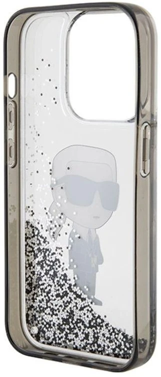 Karl Lagerfeld KLHCP15LLKKNSK Apple iPhone 15 Pro 6.1″ skaidrus kietas dėklas Liquid Glitter Ikonik