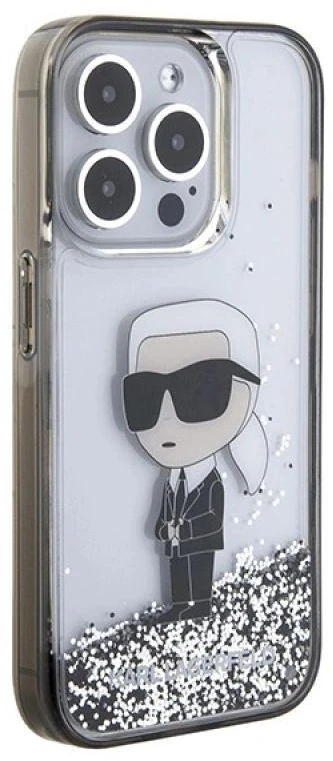 Karl Lagerfeld KLHCP15LLKKNSK Apple iPhone 15 Pro 6.1″ skaidrus kietas dėklas Liquid Glitter Ikonik