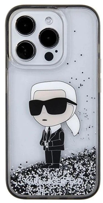 Karl Lagerfeld KLHCP15LLKKNSK Apple iPhone 15 Pro 6.1″ skaidrus kietas dėklas Liquid Glitter Ikonik