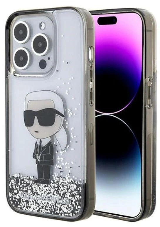 Karl Lagerfeld KLHCP15LLKKNSK Apple iPhone 15 Pro 6.1″ skaidrus kietas dėklas Liquid Glitter Ikonik