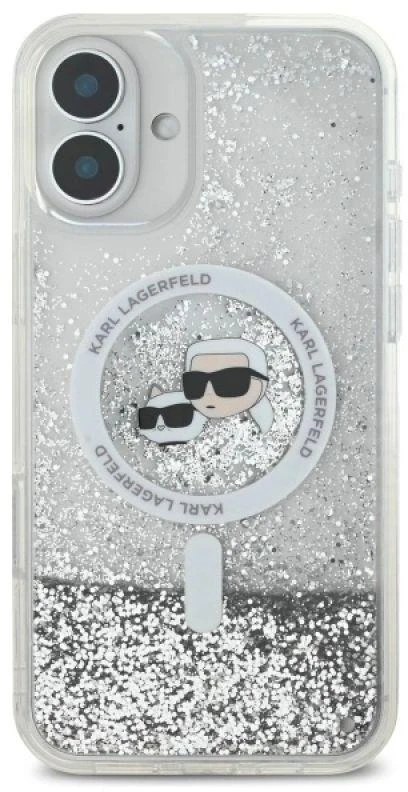 Karl Lagerfeld KLHMP16MLGKCSGH Apple iPhone16 Plus 6.7″ kietas dėklas skaidrus Liquid Glitter Karl&Choupette