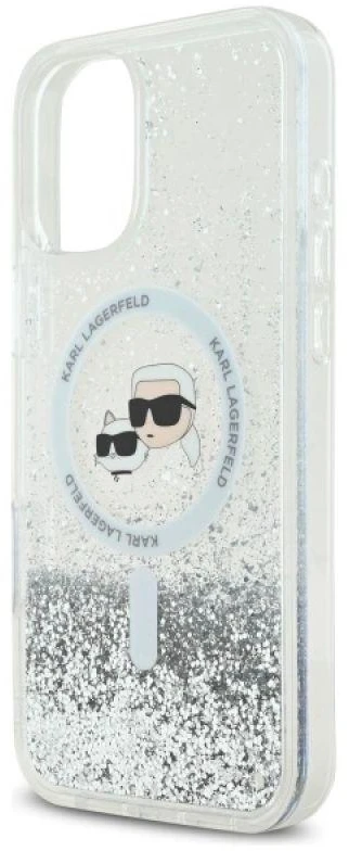 Karl Lagerfeld KLHMP16MLGKCSGH Apple iPhone16 Plus 6.7″ kietas dėklas skaidrus Liquid Glitter Karl&Choupette