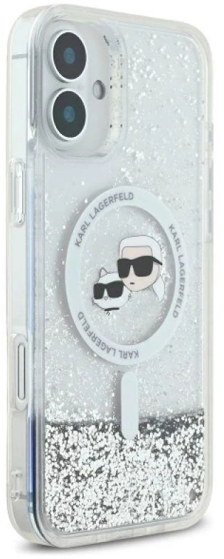 Karl Lagerfeld KLHMP16MLGKCSGH Apple iPhone16 Plus 6.7″ kietas dėklas skaidrus Liquid Glitter Karl&Choupette