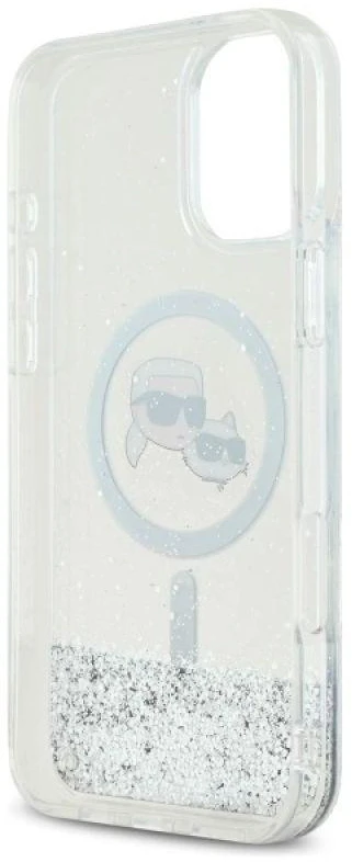 Karl Lagerfeld KLHMP16MLGKCSGH Apple iPhone16 Plus 6.7″ kietas dėklas skaidrus Liquid Glitter Karl&Choupette