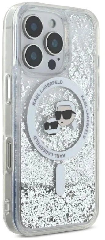 Karl Lagerfeld KLHMP16LLGKCSGH Apple iPhone16 Pro 6.3″ kietas dėklas skaidrus Liquid Glitter Karl&Choupette