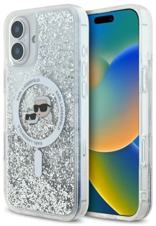 Karl Lagerfeld KLHMP16MLGKCSGH Apple iPhone16 Plus 6.7″ kietas dėklas skaidrus Liquid Glitter Karl&Choupette