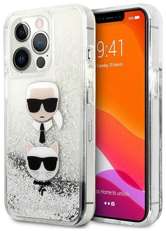 Karl Lagerfeld KLHCP13LKICGLS Apple iPhone 13 Pro / 13 6,1″ sidabrinis kietas dėklas Liquid Glitter Karl&Cho