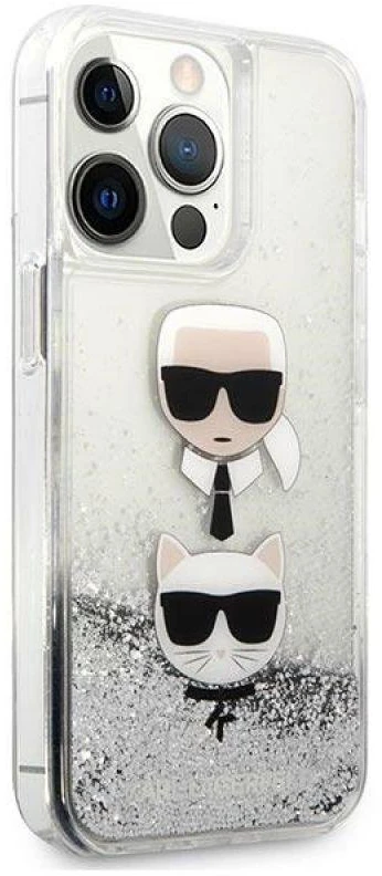 Karl Lagerfeld KLHCP13LKICGLS Apple iPhone 13 Pro / 13 6,1″ sidabrinis kietas dėklas Liquid Glitter Karl&Cho