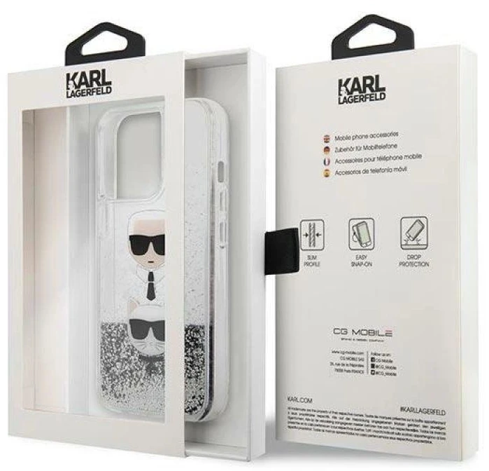 Karl Lagerfeld KLHCP13LKICGLS Apple iPhone 13 Pro / 13 6,1″ sidabrinis kietas dėklas Liquid Glitter Karl&Cho