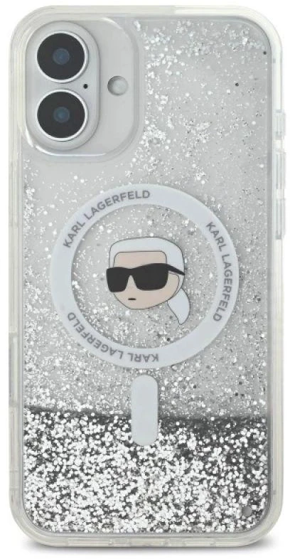Karl Lagerfeld KLHMP16MLGKISGH Apple iPhone 16 Plus 6.7″ kietas dėklas skaidrus Liquid Glitter Karl Head Mag