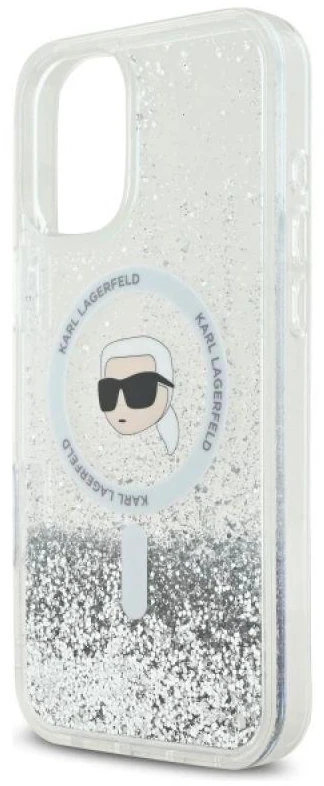 Karl Lagerfeld KLHMP16MLGKISGH Apple iPhone 16 Plus 6.7″ kietas dėklas skaidrus Liquid Glitter Karl Head Mag