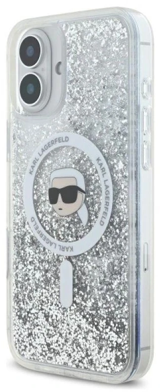 Karl Lagerfeld KLHMP16MLGKISGH Apple iPhone 16 Plus 6.7″ kietas dėklas skaidrus Liquid Glitter Karl Head Mag