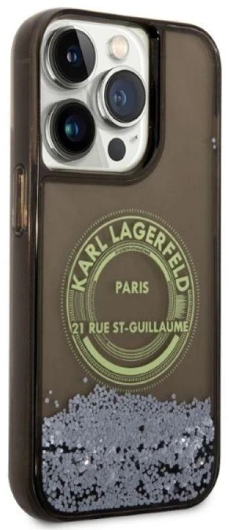 Karl Lagerfeld KLHCP14LLCRSGRK Apple iPhone 14 Pro 6,1″ juodos spalvos kietas dėklas Liquid Glitter RSG