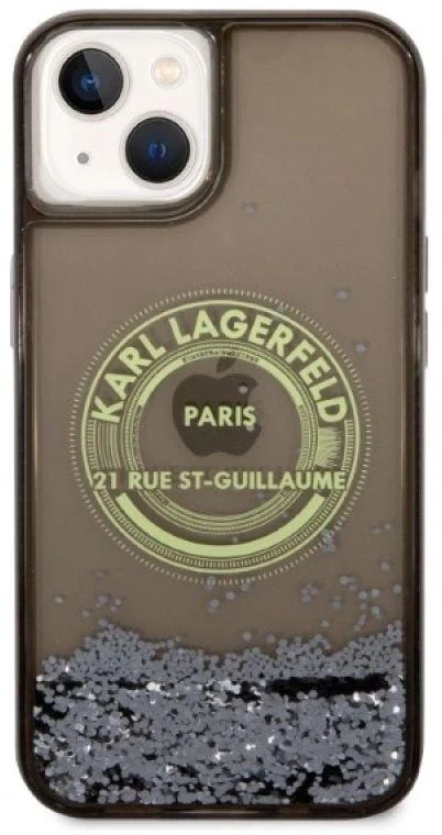 Karl Lagerfeld KLHCP14SLCRSGRK Apple iPhone 14/ 15 / 13 6,1″ juodos spalvos kietas dėklas Liquid Glitter RSG