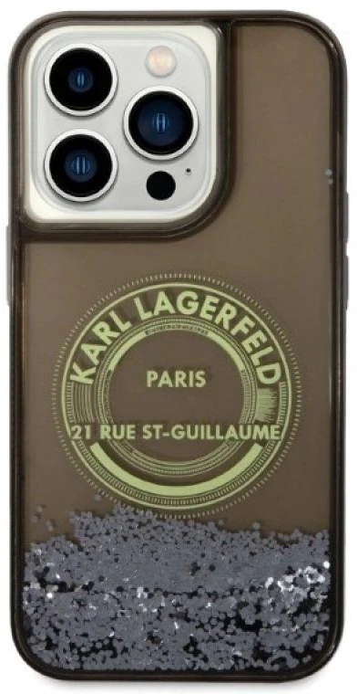 Karl Lagerfeld KLHCP14LLCRSGRK Apple iPhone 14 Pro 6,1″ juodos spalvos kietas dėklas Liquid Glitter RSG