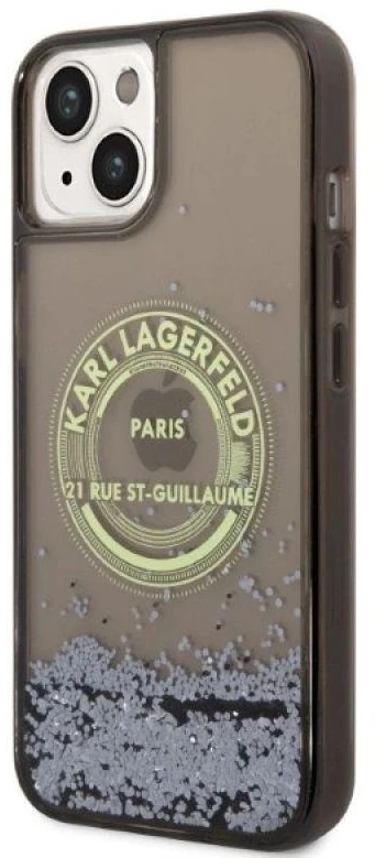 Karl Lagerfeld KLHCP14SLCRSGRK Apple iPhone 14/ 15 / 13 6,1″ juodos spalvos kietas dėklas Liquid Glitter RSG
