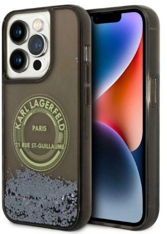 Karl Lagerfeld KLHCP14LLCRSGRK Apple iPhone 14 Pro 6,1″ juodos spalvos kietas dėklas Liquid Glitter RSG
