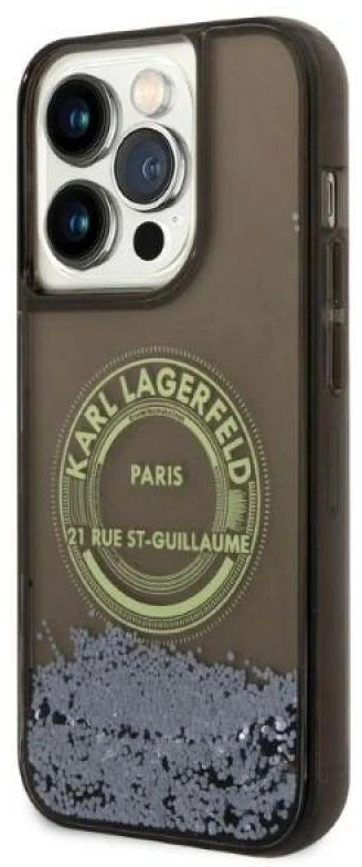 Karl Lagerfeld KLHCP14LLCRSGRK Apple iPhone 14 Pro 6,1″ juodos spalvos kietas dėklas Liquid Glitter RSG