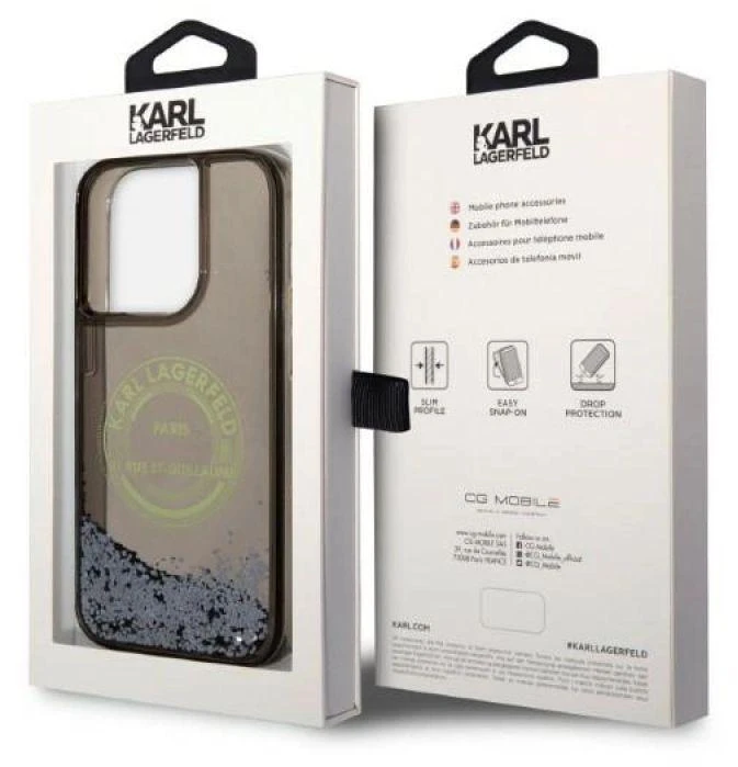 Karl Lagerfeld KLHCP14LLCRSGRK Apple iPhone 14 Pro 6,1″ juodos spalvos kietas dėklas Liquid Glitter RSG