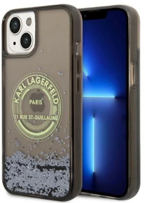 Karl Lagerfeld KLHCP14SLCRSGRK Apple iPhone 14/ 15 / 13 6,1″ juodos spalvos kietas dėklas Liquid Glitter RSG