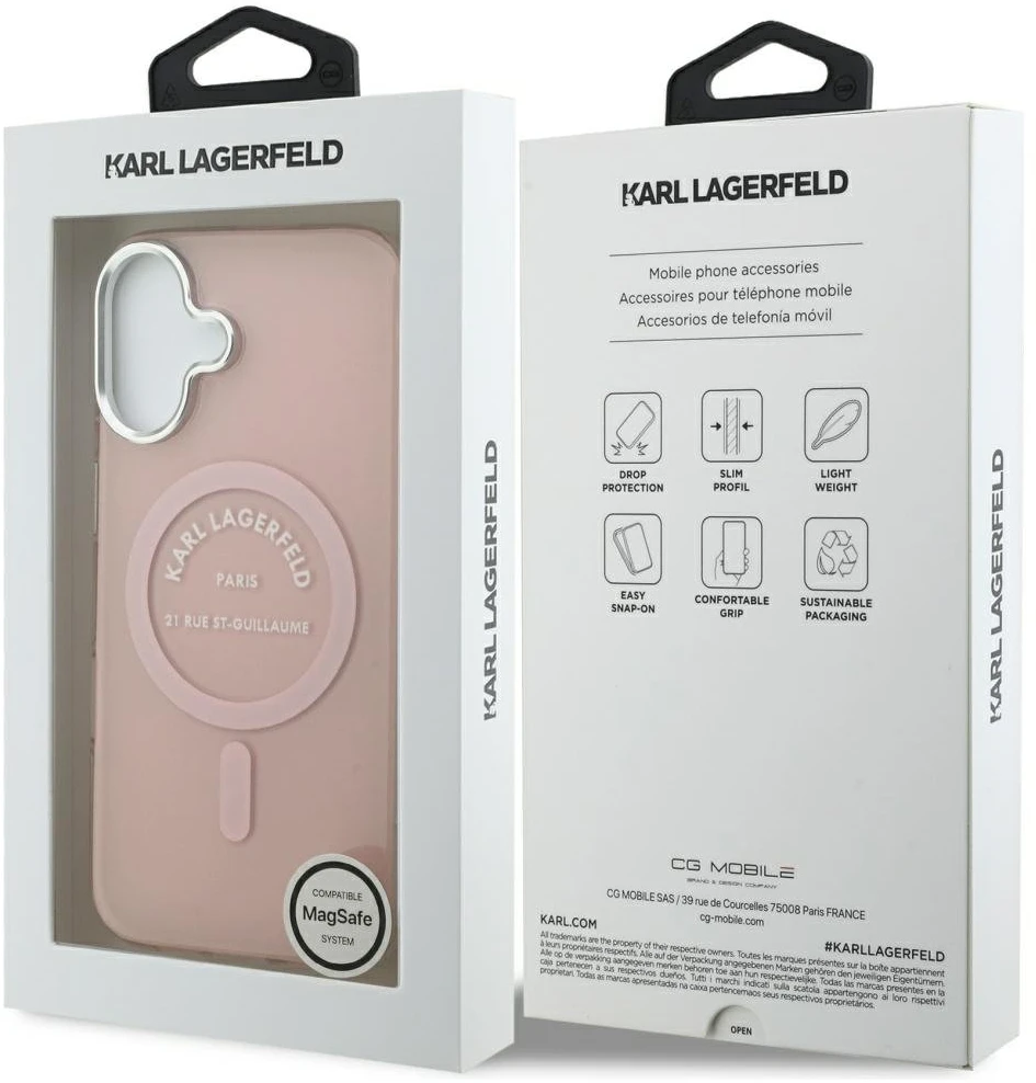 Karl Lagerfeld IML Karl RSG Logo MagSafe dėklas skirtas Apple iPhone 17 rožinės spalvos