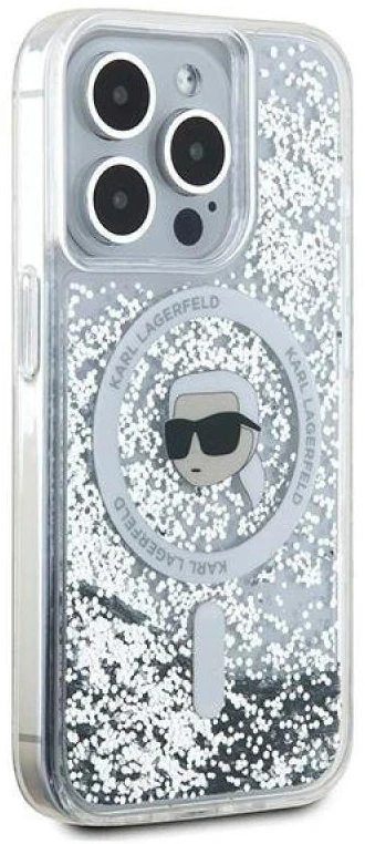 Karl Lagerfeld KLHMP15XLGKISGH Apple iPhone15 Pro Max 6.7″ kietas dėklas skaidrus Liquid Glitter Karl Head M