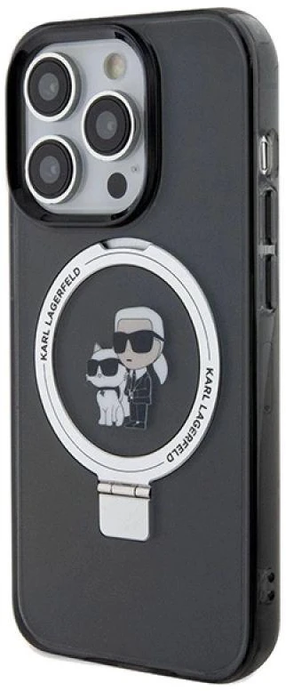Karl Lagerfeld KLHMP13XHMRSKCK Apple iPhone 13 Pro Max 6.7″ juodos spalvos kietas dėklas Ring Stand Karl&Choupettt