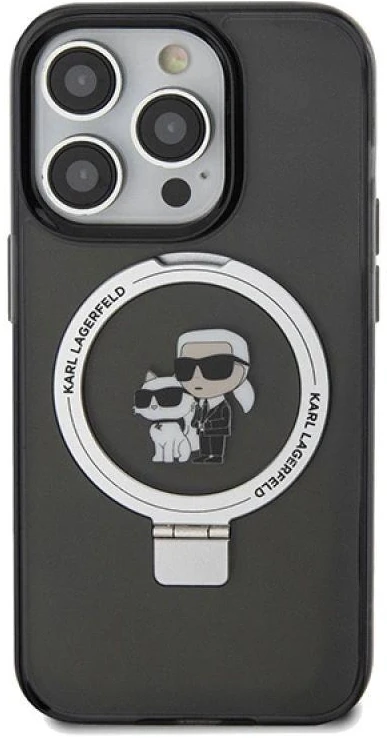 Karl Lagerfeld KLHMP13XHMRSKCK Apple iPhone 13 Pro Max 6.7″ juodos spalvos kietas dėklas Ring Stand Karl&Choupettt