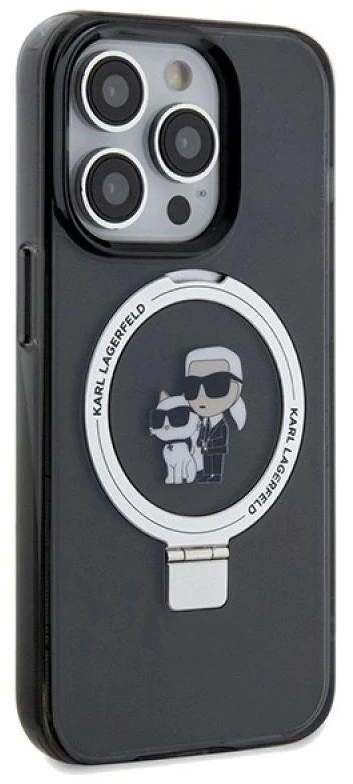 Karl Lagerfeld KLHMP13XHMRSKCK Apple iPhone 13 Pro Max 6.7″ juodos spalvos kietas dėklas Ring Stand Karl&Choupettt