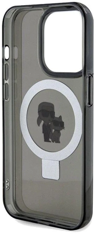 Karl Lagerfeld KLHMP13XHMRSKCK Apple iPhone 13 Pro Max 6.7″ juodos spalvos kietas dėklas Ring Stand Karl&Choupettt