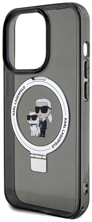 Karl Lagerfeld KLHMP13XHMRSKCK Apple iPhone 13 Pro Max 6.7″ juodos spalvos kietas dėklas Ring Stand Karl&Choupettt