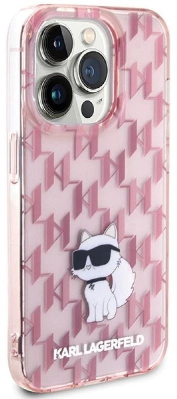 Karl Lagerfeld Monogram Choupette - dėklas skirtas Apple iPhone 15 Pro Max Rožinė