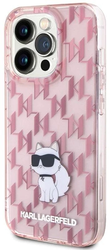 Karl Lagerfeld Monogram Choupette - dėklas skirtas Apple iPhone 15 Pro Max Rožinė