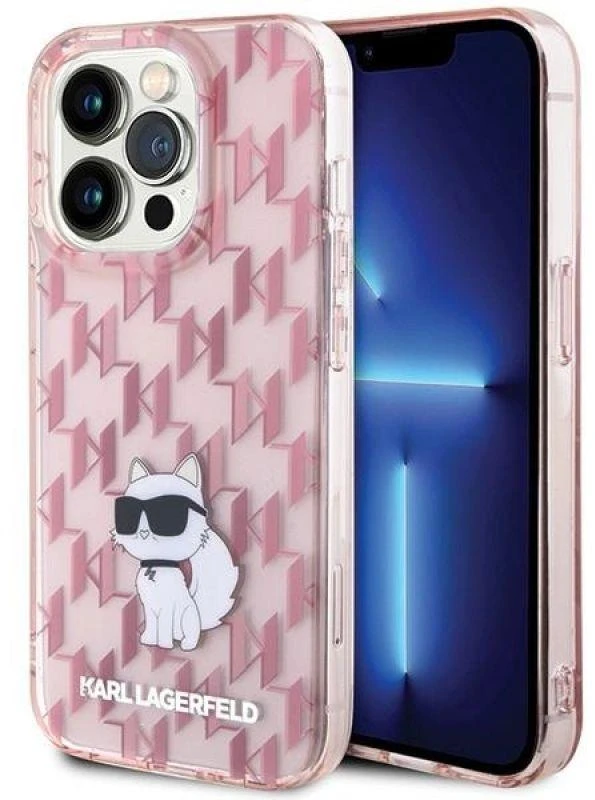 Karl Lagerfeld Monogram Choupette - dėklas skirtas Apple iPhone 15 Pro Max Rožinė