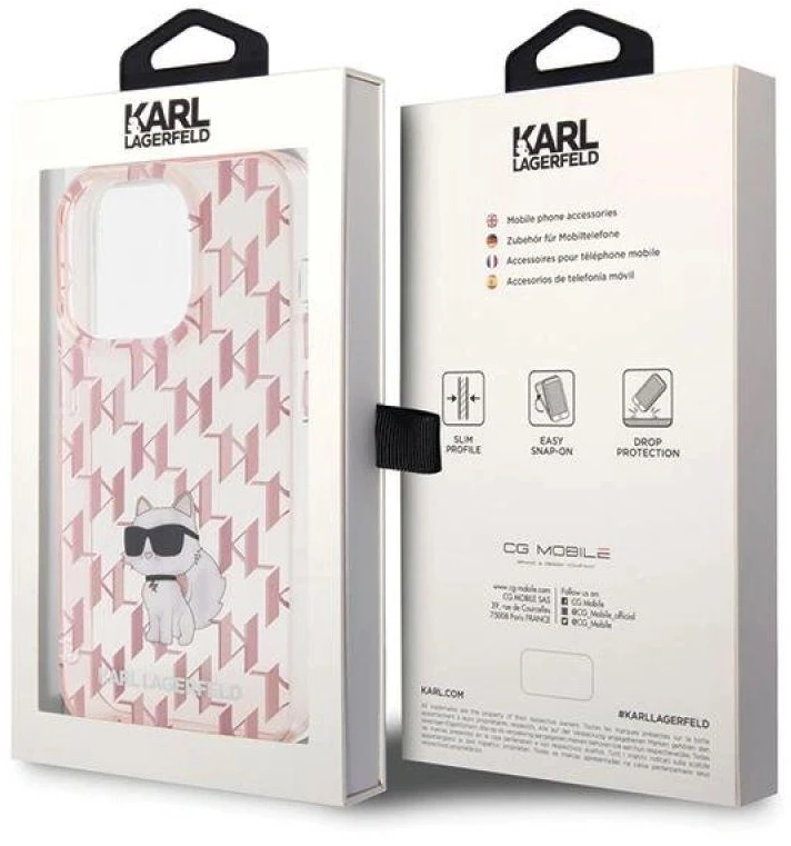 Karl Lagerfeld Monogram Choupette - dėklas skirtas Apple iPhone 15 Pro Max Rožinė