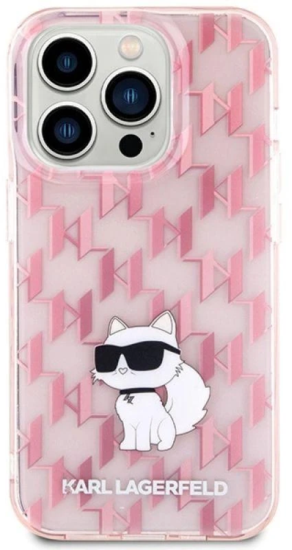 Karl Lagerfeld Monogram Choupette - dėklas skirtas Apple iPhone 15 Pro Max Rožinė