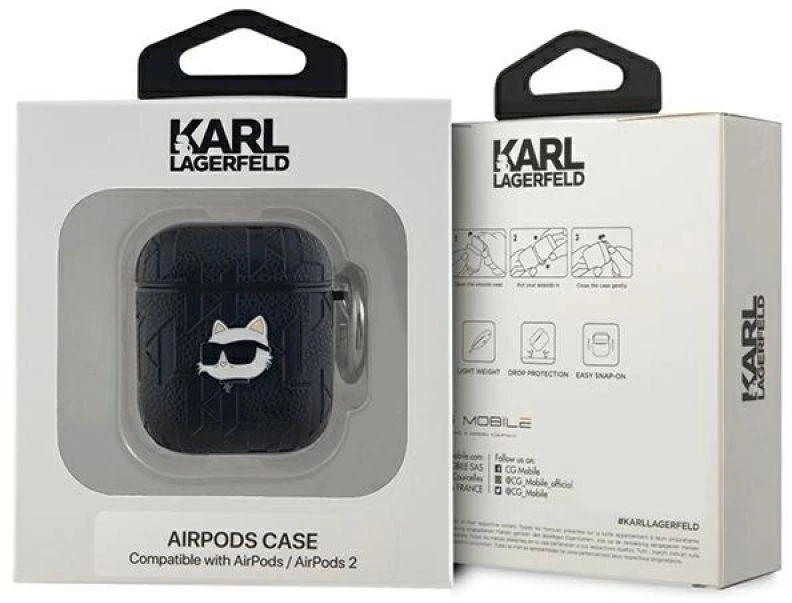 Karl Lagerfeld Monogram Choupette Head dėklas, skirtas AirPods 1 / 2 - juodas
