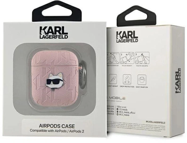 Karl Lagerfeld Monogram Choupette Head dėklas, skirtas AirPods 1 / 2 - rožinis