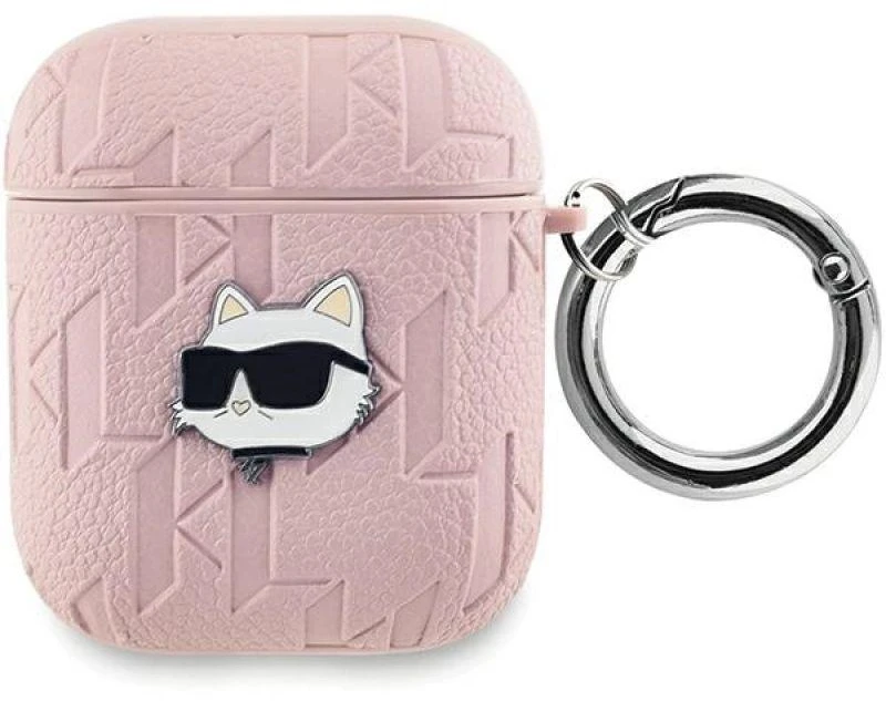 Karl Lagerfeld KLA2PGCHPP AirPods 1/2 dėklas rožinės spalvos Monogram Choupette Head
