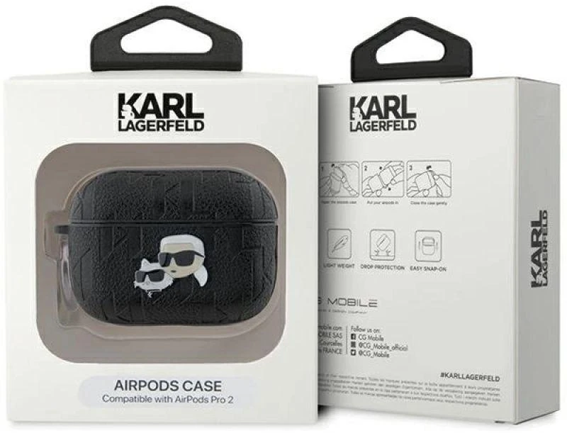 Karl Lagerfeld Monogram Dėklas galvos formos su Karl & Choupette motyvu, skirtas AirPods Pro 2 - Juodas