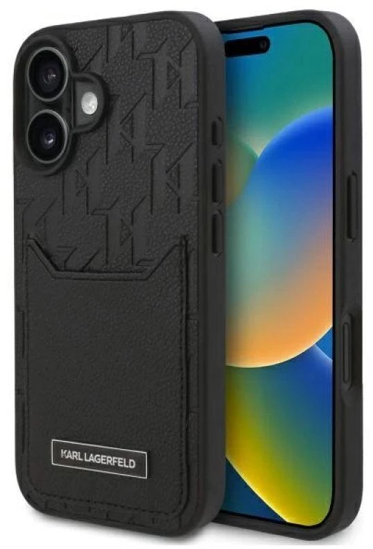 Karl Lagerfeld KLHCP16SPGKHPRPK iPhone 16 6.1″ juodos spalvos kietas dėklas Cardslots Monogram