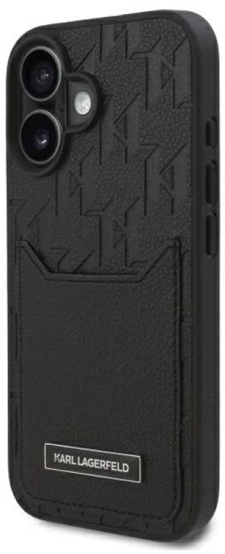 Karl Lagerfeld KLHCP16SPGKHPRPK iPhone 16 6.1″ juodos spalvos kietas dėklas Cardslots Monogram