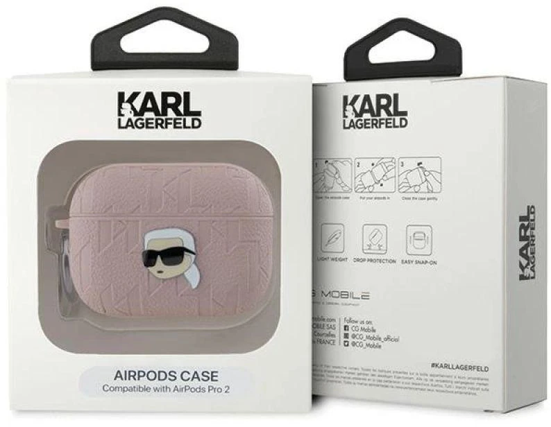 Karl Lagerfeld Monogram Karl Head dėklas, skirtas AirPods Pro 2 - rožinis