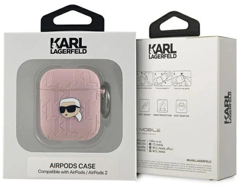 Karl Lagerfeld Monogram Karl Head dėklas, skirtas AirPods 1 / 2 - rožinis