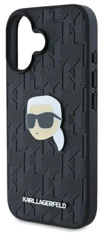 Karl Lagerfeld KLHCP16SPGKLKIPK iPhone 16 6.1″ juodos spalvos kietas dėklas Monogram Karl Head Pin